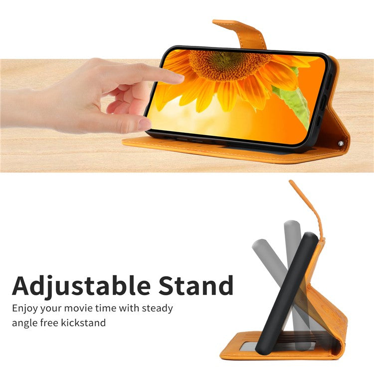 Anti-drop Phone Case For Motorola Moto G23 4G / G13 4G, HT04 Sunflower Imprinted Leather Anti-scratch Flip Wallet Cover Stand - Yellow