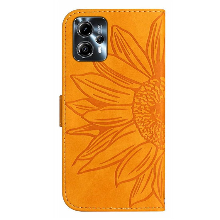 Anti-drop Phone Case For Motorola Moto G23 4G / G13 4G, HT04 Sunflower Imprinted Leather Anti-scratch Flip Wallet Cover Stand - Yellow