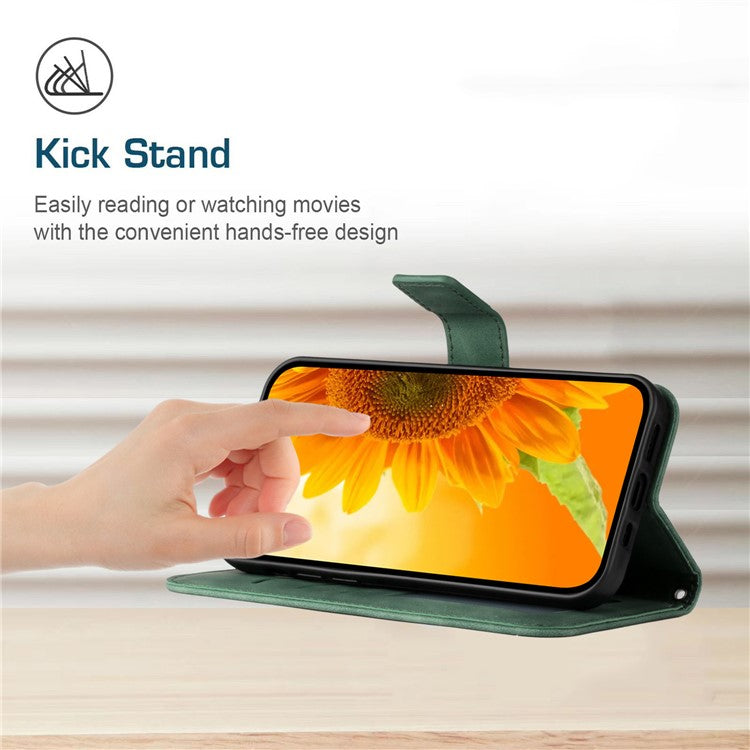Anti-drop Phone Case For Motorola Moto G23 4G / G13 4G, HT04 Sunflower Imprinted Leather Anti-scratch Flip Wallet Cover Stand - Dark Green