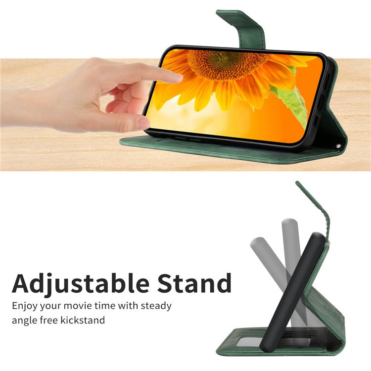 Anti-drop Phone Case For Motorola Moto G23 4G / G13 4G, HT04 Sunflower Imprinted Leather Anti-scratch Flip Wallet Cover Stand - Dark Green