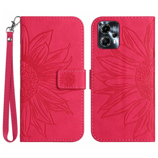 Anti-drop Phone Case For Motorola Moto G23 4G / G13 4G, HT04 Sunflower Imprinted Leather Anti-scratch Flip Wallet Cover Stand - Rose