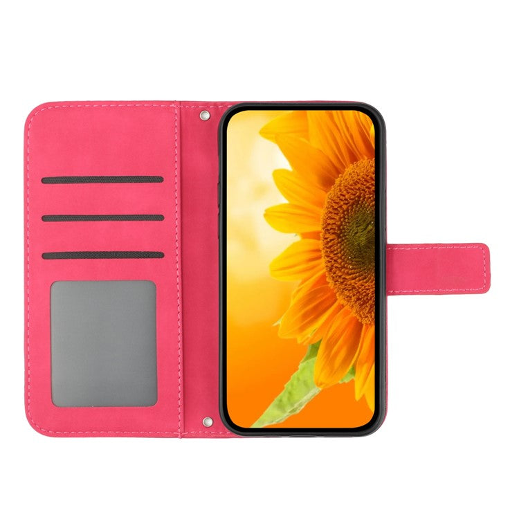 Anti-drop Phone Case For Motorola Moto G23 4G / G13 4G, HT04 Sunflower Imprinted Leather Anti-scratch Flip Wallet Cover Stand - Rose