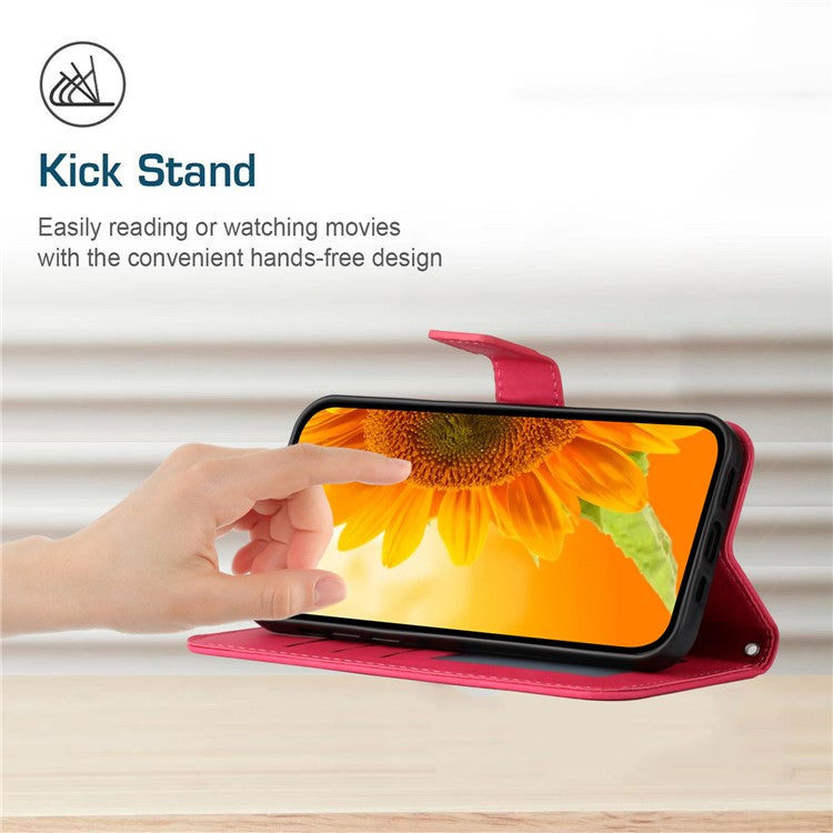 Anti-drop Phone Case For Motorola Moto G23 4G / G13 4G, HT04 Sunflower Imprinted Leather Anti-scratch Flip Wallet Cover Stand - Rose