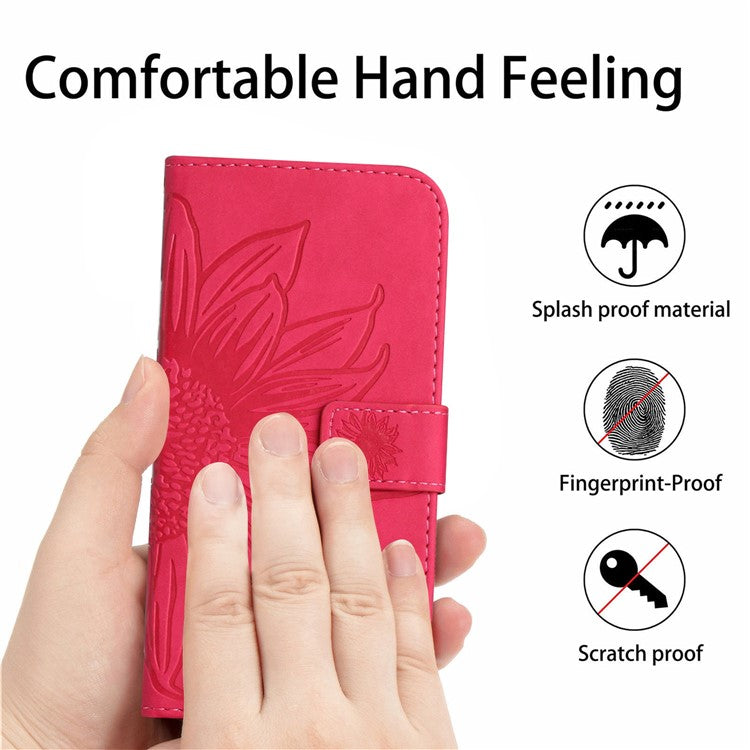 Anti-drop Phone Case For Motorola Moto G23 4G / G13 4G, HT04 Sunflower Imprinted Leather Anti-scratch Flip Wallet Cover Stand - Rose