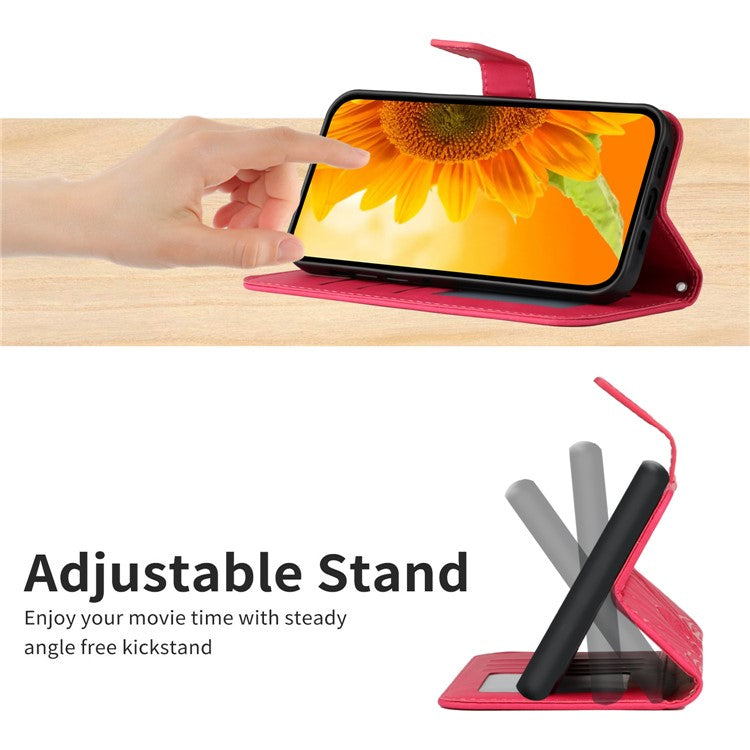 Anti-drop Phone Case For Motorola Moto G23 4G / G13 4G, HT04 Sunflower Imprinted Leather Anti-scratch Flip Wallet Cover Stand - Rose