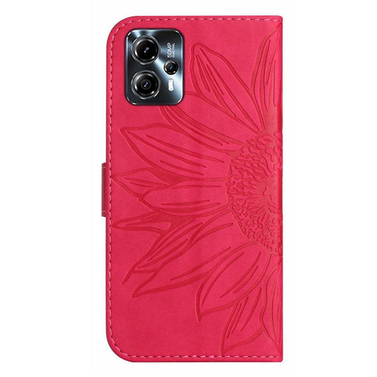 Anti-drop Phone Case For Motorola Moto G23 4G / G13 4G, HT04 Sunflower Imprinted Leather Anti-scratch Flip Wallet Cover Stand - Rose