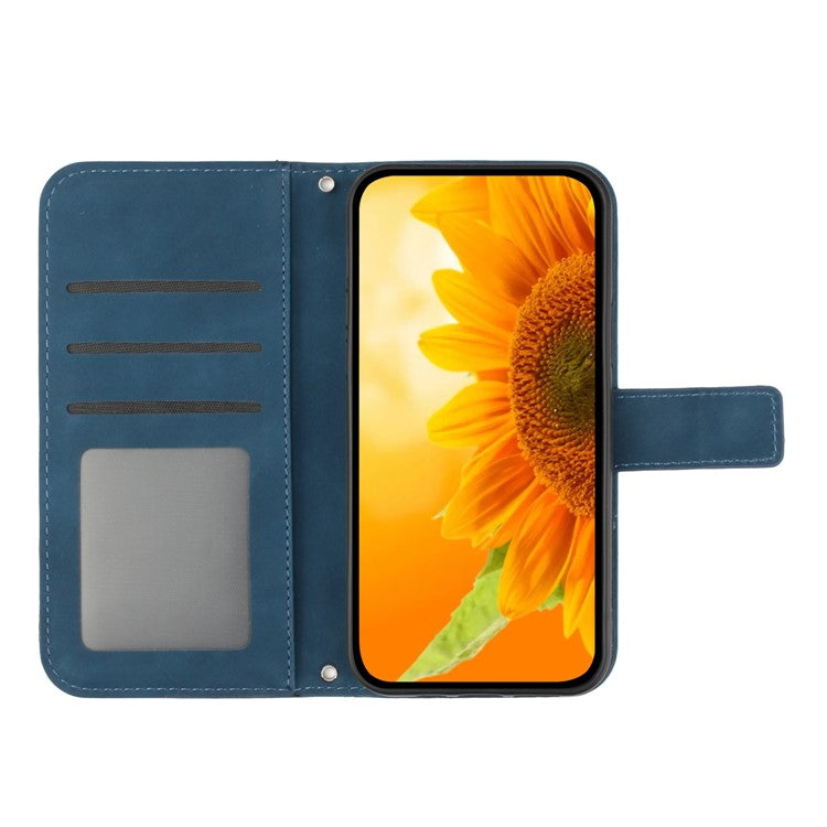 Anti-drop Phone Case For Motorola Moto G23 4G / G13 4G, HT04 Sunflower Imprinted Leather Anti-scratch Flip Wallet Cover Stand - Dark Blue