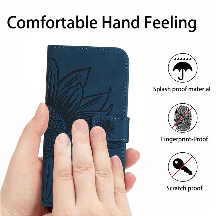 Anti-drop Phone Case For Motorola Moto G23 4G / G13 4G, HT04 Sunflower Imprinted Leather Anti-scratch Flip Wallet Cover Stand - Dark Blue