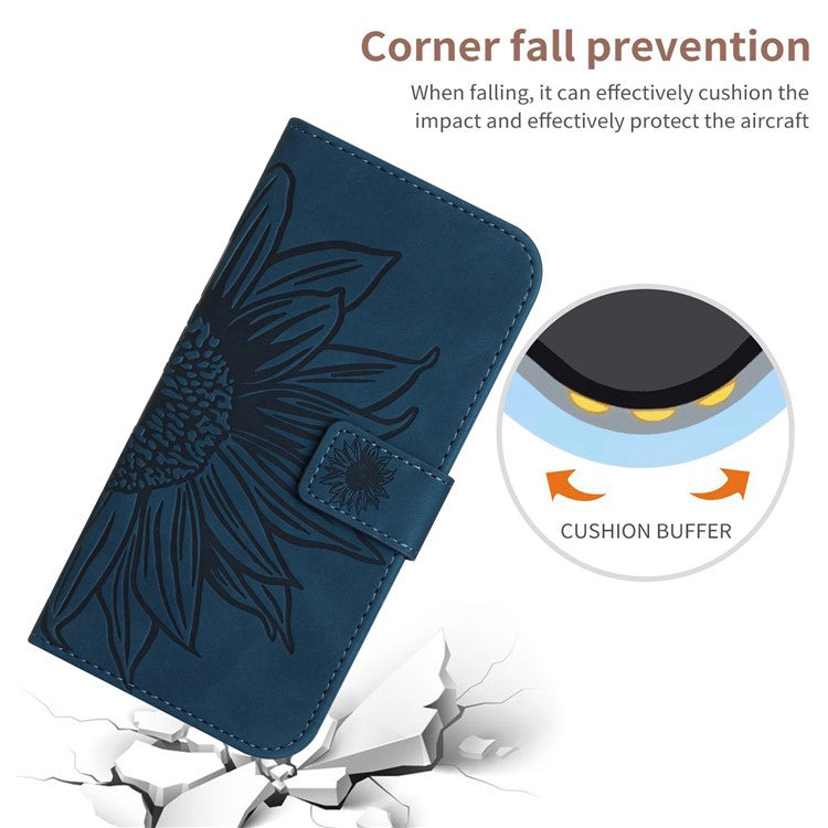 Anti-drop Phone Case For Motorola Moto G23 4G / G13 4G, HT04 Sunflower Imprinted Leather Anti-scratch Flip Wallet Cover Stand - Dark Blue