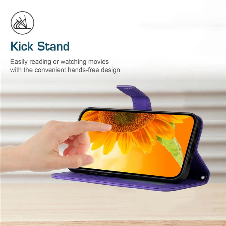 Anti-drop Phone Case For Motorola Moto G23 4G / G13 4G, HT04 Sunflower Imprinted Leather Anti-scratch Flip Wallet Cover Stand - Dark Purple