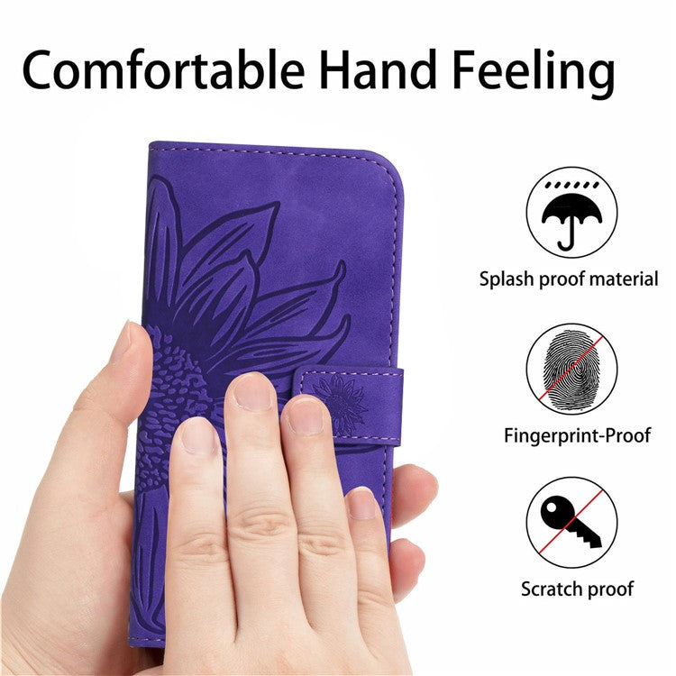 Anti-drop Phone Case For Motorola Moto G23 4G / G13 4G, HT04 Sunflower Imprinted Leather Anti-scratch Flip Wallet Cover Stand - Dark Purple