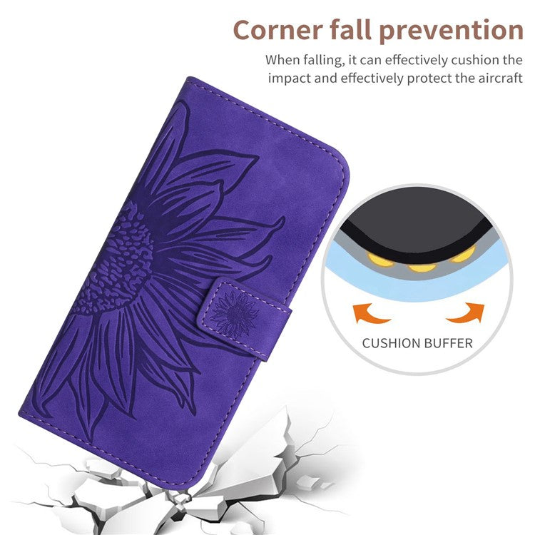 Anti-drop Phone Case For Motorola Moto G23 4G / G13 4G, HT04 Sunflower Imprinted Leather Anti-scratch Flip Wallet Cover Stand - Dark Purple