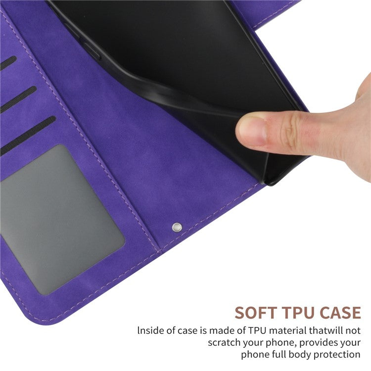 Anti-drop Phone Case For Motorola Moto G23 4G / G13 4G, HT04 Sunflower Imprinted Leather Anti-scratch Flip Wallet Cover Stand - Dark Purple