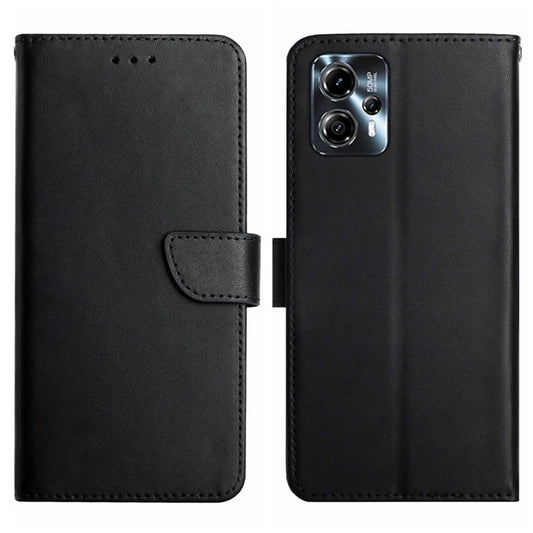 HT02 For Motorola Moto G23 4G / G13 4G Wallet Stand Cell Phone Case Genuine Leather Nappa Texture Phone Cover - Black