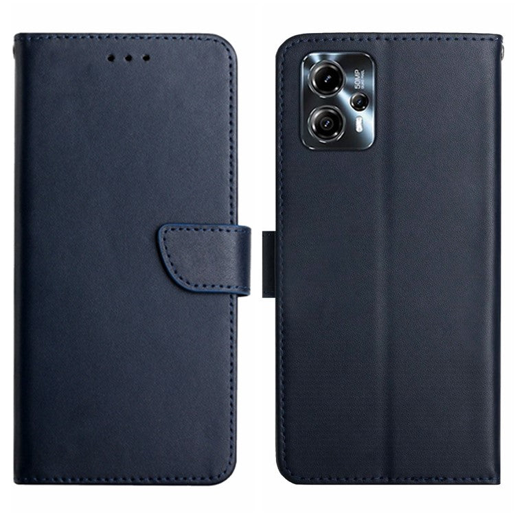 HT02 For Motorola Moto G23 4G / G13 4G Wallet Stand Cell Phone Case Genuine Leather Nappa Texture Phone Cover - Blue