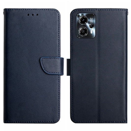 HT02 For Motorola Moto G23 4G / G13 4G Wallet Stand Cell Phone Case Genuine Leather Nappa Texture Phone Cover - Blue