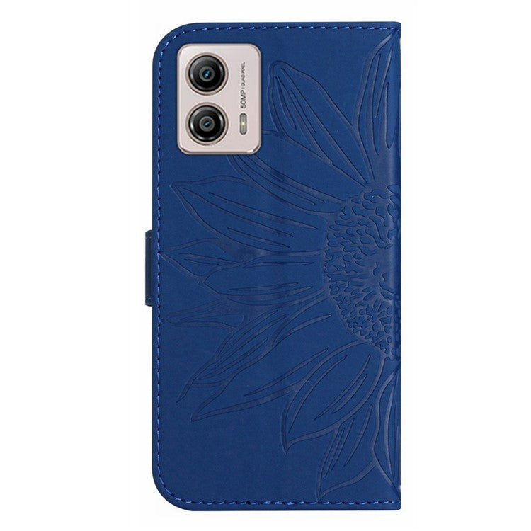 Shockproof Leather Phone Case Stand For Motorola Moto G53 5G, HT04 Sunflower Imprinted Anti-scratch Phone Flip Wallet Cover - Sapphire