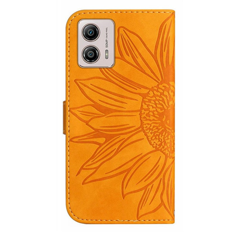 Shockproof Leather Phone Case Stand For Motorola Moto G53 5G, HT04 Sunflower Imprinted Anti-scratch Phone Flip Wallet Cover - Yellow