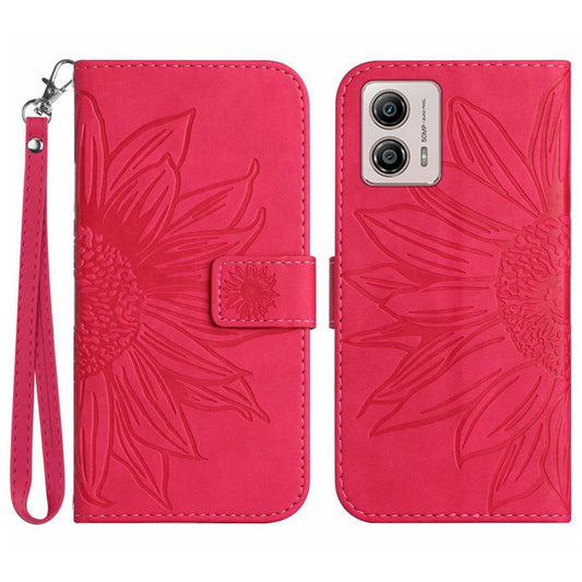 Shockproof Leather Phone Case Stand For Motorola Moto G53 5G, HT04 Sunflower Imprinted Anti-scratch Phone Flip Wallet Cover - Rose