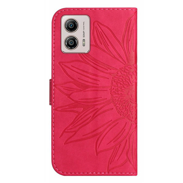 Shockproof Leather Phone Case Stand For Motorola Moto G53 5G, HT04 Sunflower Imprinted Anti-scratch Phone Flip Wallet Cover - Rose