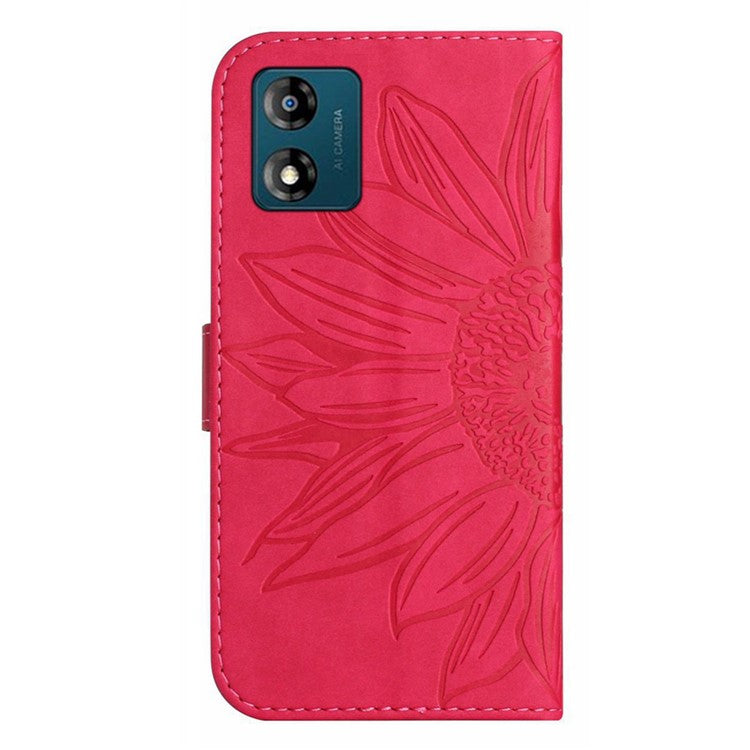 Skin-friendly Phone Case For Motorola Moto E13 4G, HT04 Sunflower Imprinted Stand Leather Anti-drop Phone Cover with Hand Strap - Rose