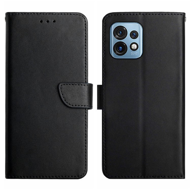 HT02 For Motorola Edge+ (2023) / Edge 40 Pro 5G / Moto X40 5G Genuine Leather Phone Case Nappa Texture Wallet Stand Cover - Black