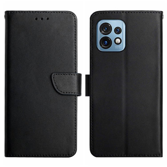 HT02 For Motorola Edge+ (2023) / Edge 40 Pro 5G / Moto X40 5G Genuine Leather Phone Case Nappa Texture Wallet Stand Cover - Black