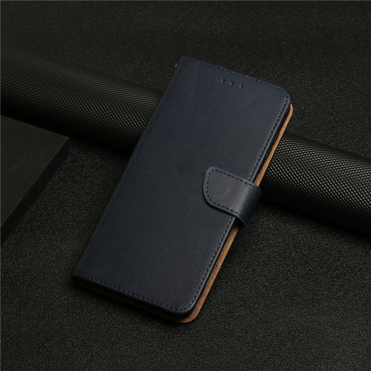HT02 For Motorola Edge+ (2023) / Edge 40 Pro 5G / Moto X40 5G Genuine Leather Phone Case Nappa Texture Wallet Stand Cover - Blue