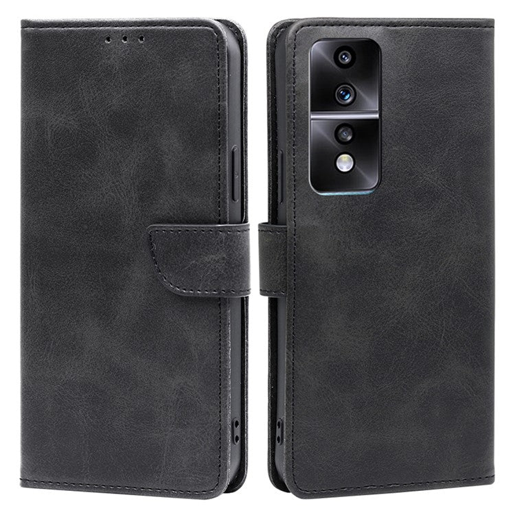 Cell Phone Case for Honor 80 GT 5G, Anti-scratch Calf Texture Stand Wallet PU Leather Phone Cover - Black