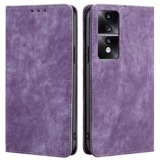 For Honor 80 GT 5G PU Leather Wallet Magnetic Auto-absorbed Stand Cover RFID Blocking Phone Case - Purple