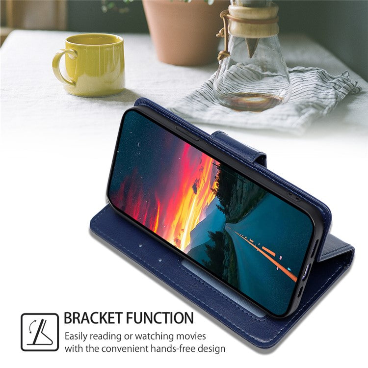 For Honor 80 GT 5G Textured PU Leather Wallet Phone Stand Cover Shockproof Mobile Case - Sapphire