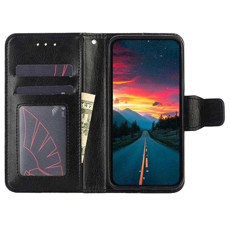 For Honor 80 GT 5G Textured PU Leather Wallet Phone Stand Cover Shockproof Mobile Case - Black