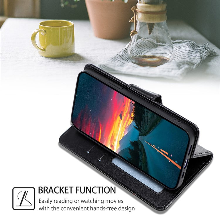 For Honor 80 GT 5G Textured PU Leather Wallet Phone Stand Cover Shockproof Mobile Case - Black