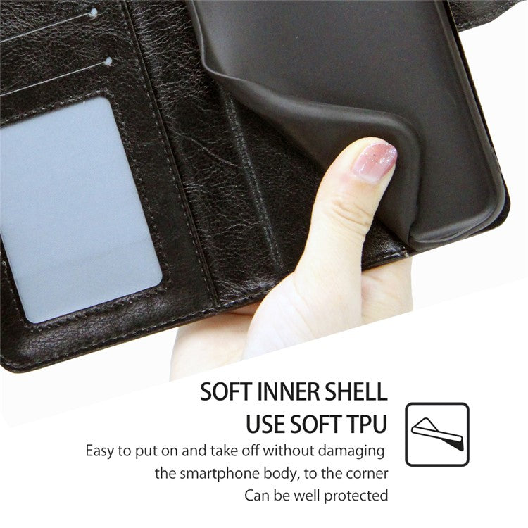 For Honor 80 GT 5G Textured PU Leather Wallet Phone Stand Cover Shockproof Mobile Case - Black