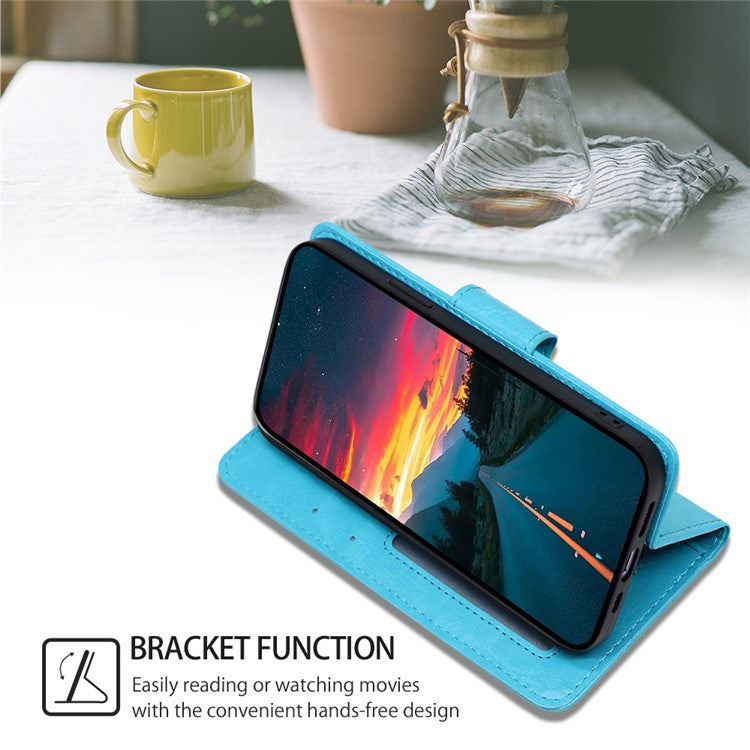 For Honor 80 GT 5G Textured PU Leather Wallet Phone Stand Cover Shockproof Mobile Case - Baby Blue