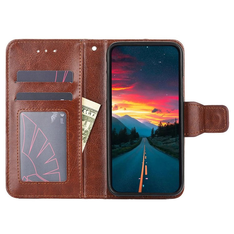 For Honor 80 GT 5G Textured PU Leather Wallet Phone Stand Cover Shockproof Mobile Case - Brown