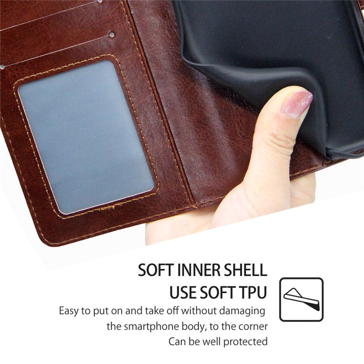 For Honor 80 GT 5G Textured PU Leather Wallet Phone Stand Cover Shockproof Mobile Case - Brown