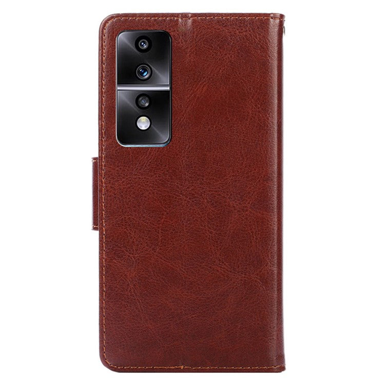 For Honor 80 GT 5G Textured PU Leather Wallet Phone Stand Cover Shockproof Mobile Case - Brown