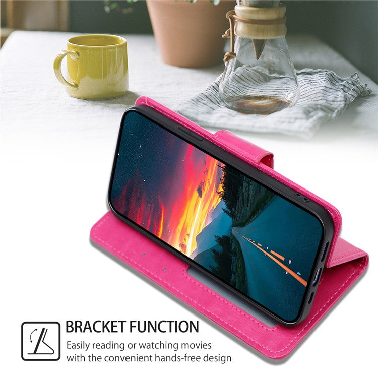 For Honor 80 GT 5G Textured PU Leather Wallet Phone Stand Cover Shockproof Mobile Case - Rose