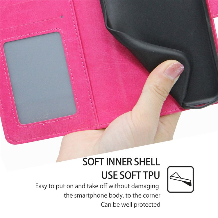 For Honor 80 GT 5G Textured PU Leather Wallet Phone Stand Cover Shockproof Mobile Case - Rose