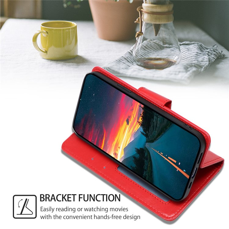 For Honor 80 GT 5G Textured PU Leather Wallet Phone Stand Cover Shockproof Mobile Case - Red