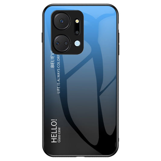 Gradient Color Phone Case for Honor X7a 5G, Tempered Glass +PC+TPU Phone Cover - Gradient Blue Black