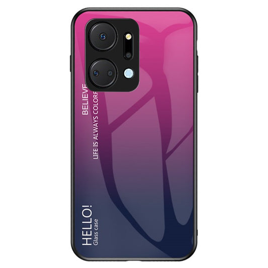Gradient Color Phone Case for Honor X7a 5G, Tempered Glass +PC+TPU Phone Cover - Gradient Rose