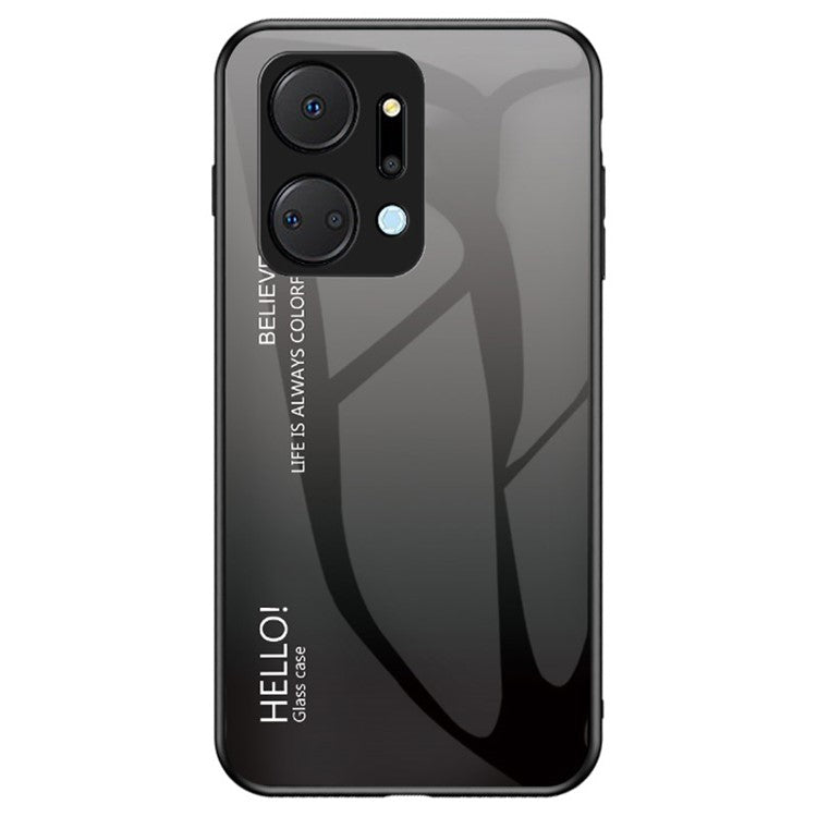 Gradient Color Phone Case for Honor X7a 5G, Tempered Glass +PC+TPU Phone Cover - Gradient Black Grey