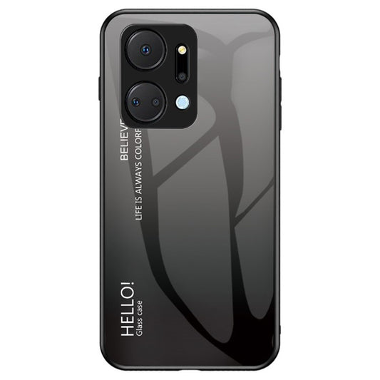 Gradient Color Phone Case for Honor X7a 5G, Tempered Glass +PC+TPU Phone Cover - Gradient Black Grey