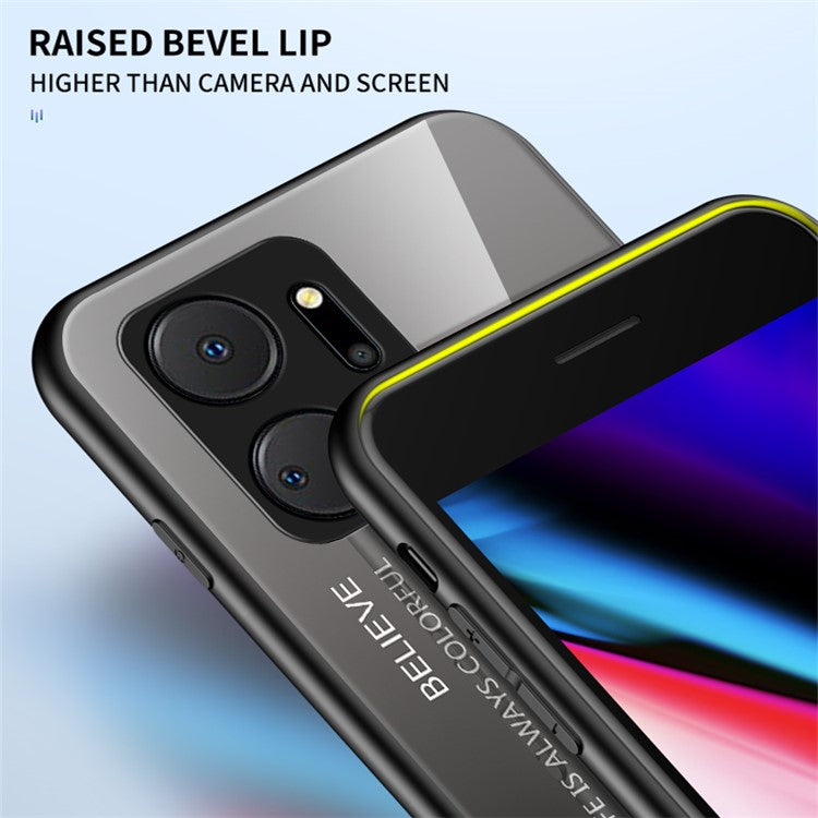 Gradient Color Phone Case for Honor X7a 5G, Tempered Glass +PC+TPU Phone Cover - Gradient Black Grey