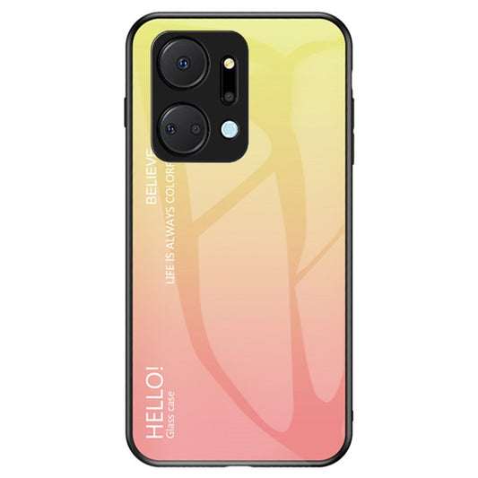 Gradient Color Phone Case for Honor X7a 5G, Tempered Glass +PC+TPU Phone Cover - Gradient Yellow