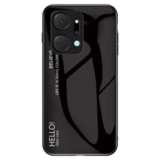 Gradient Color Phone Case for Honor X7a 5G, Tempered Glass +PC+TPU Phone Cover - Black