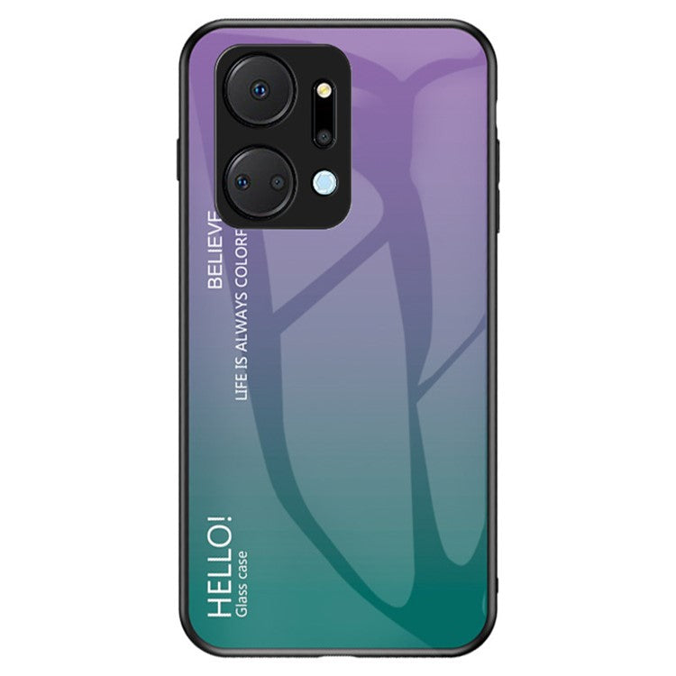 Gradient Color Phone Case for Honor X7a 5G, Tempered Glass +PC+TPU Phone Cover - Gradient Purple
