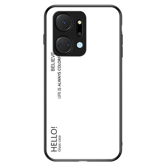 Gradient Color Phone Case for Honor X7a 5G, Tempered Glass +PC+TPU Phone Cover - White